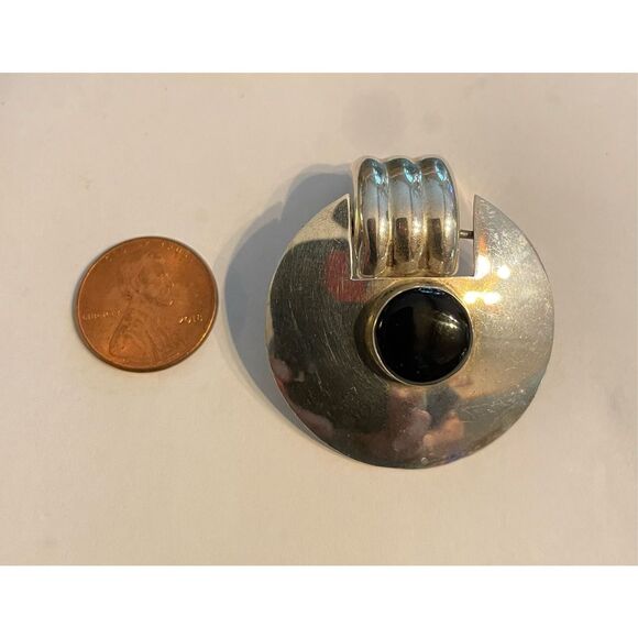 Vintage Mexican Sterling Silver & Onyx Clip On Modernist Earrings Signed TA60 - Picture 10 of 10